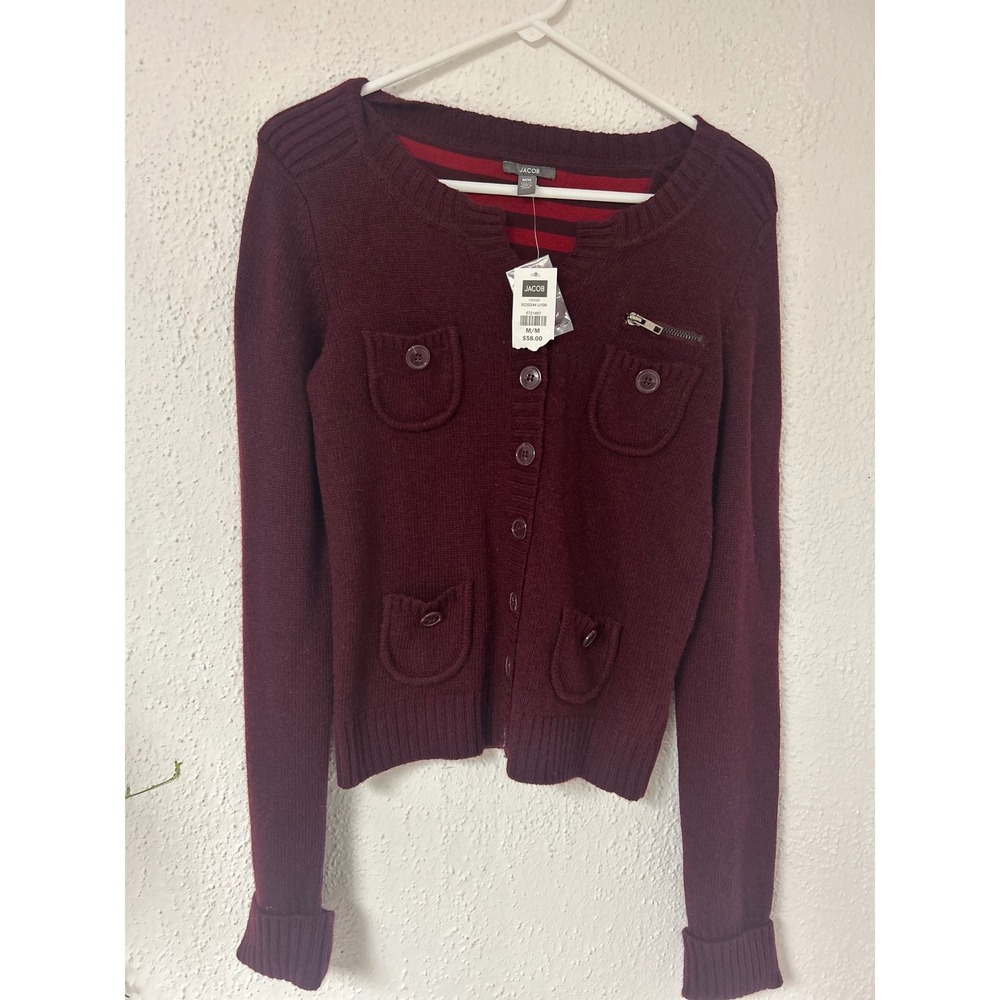 Jacob Burgundy Mohair Angora Blend Button Front 4-Pocket Cardigan Sweater M